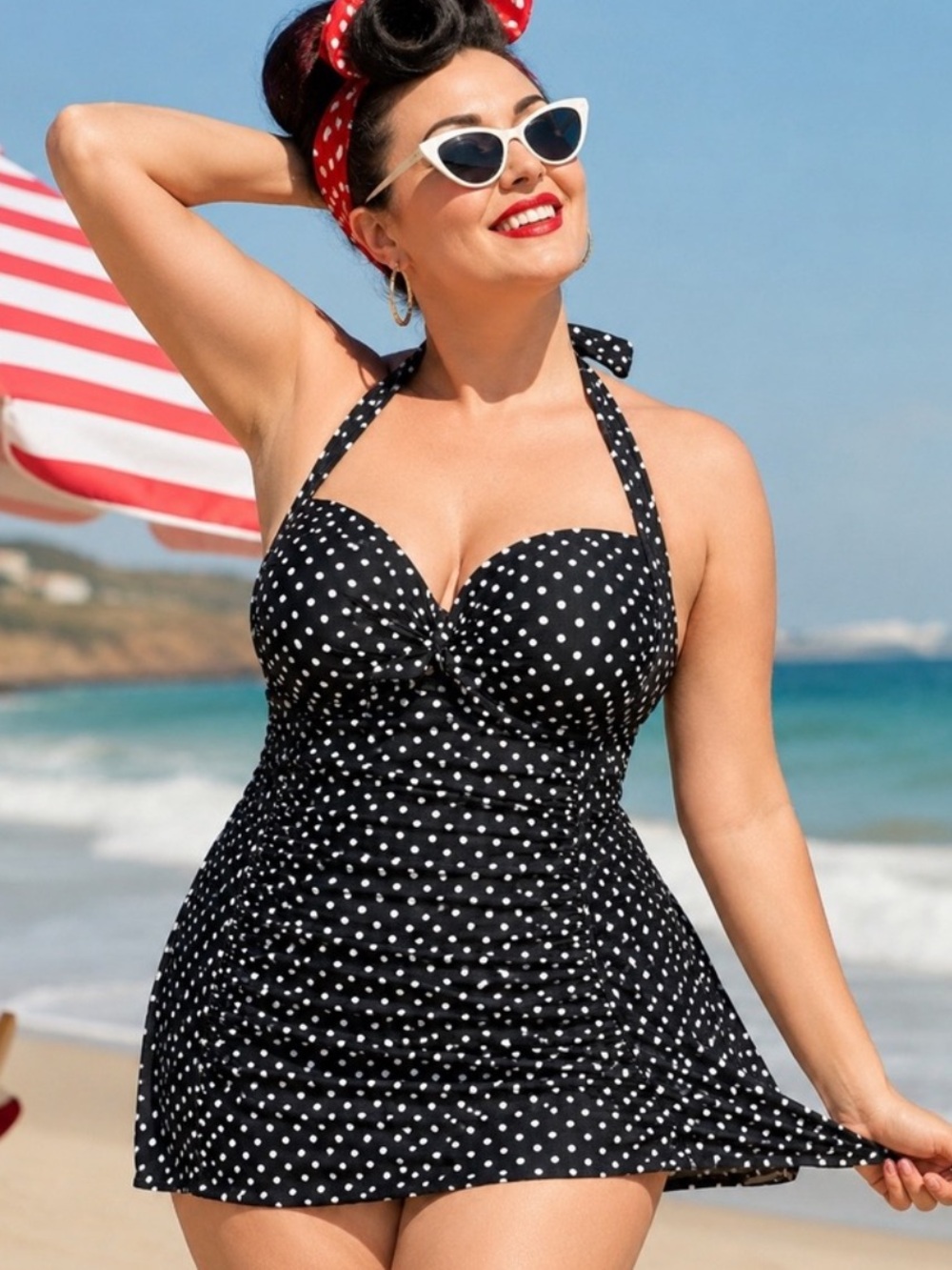 Merona Black with White Polka Dot One-Piece Swimdress